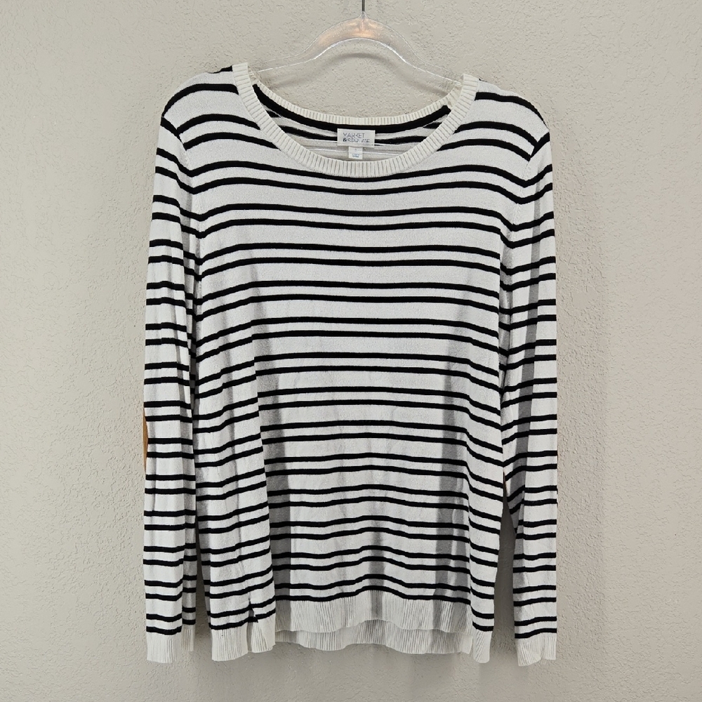 Market & Spruce Black and White Striped Long Sleeve Knit Top Size Large